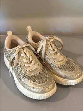 Dream Pairs Gold Woven Platform Sneakers